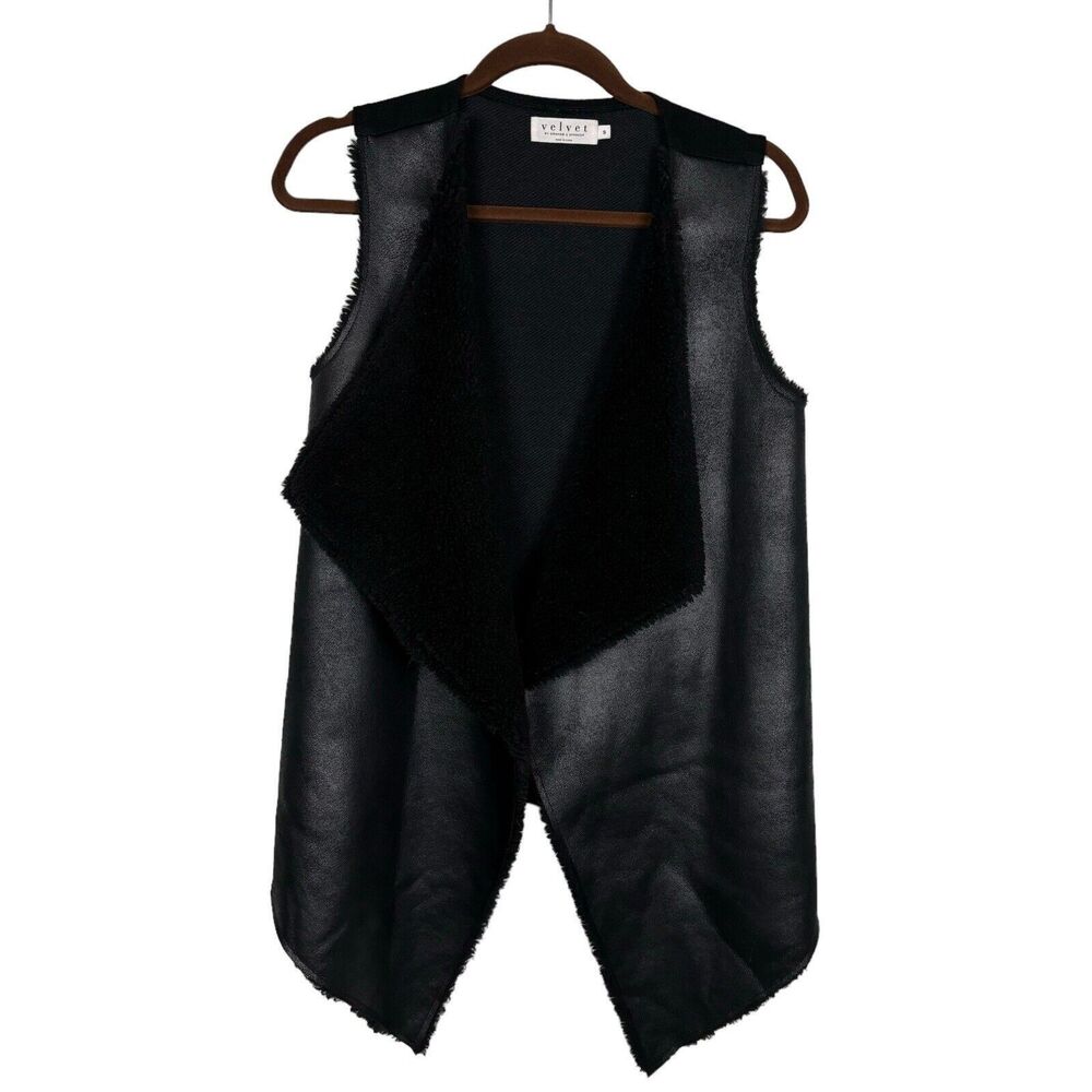 Velvet Graham Spencer Black Faux Leather Vest Women's Small Sherpa Lined